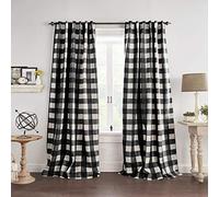 Elrene Home Fashions Farmhouse Living - Grainger Rideau de fenêtre occultant à Carreaux pour Salon, Chambre à Coucher avec Passe-Tringle - 132,1 x 274,3 cm - Noir - 1 Panneau