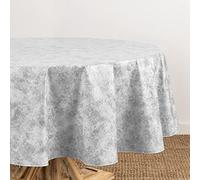 Elrene Home Fashions Mesa Nappe Ronde en Vinyle résistante à l'eau et aux Taches pour intérieur/extérieur avec Revers en Flanelle, 177,8 cm, Gris/Blanc