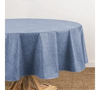Elrene Home Fashions Monterey Nappe en Vinyle inspirée du Lin, résistante à l'eau et aux Taches, avec Revers en Flanelle, 178 x 178 cm, Ronde, Bleu
