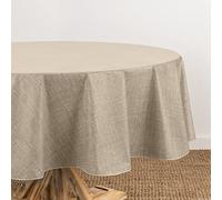 Elrene Home Fashions Monterey Nappe en Vinyle inspirée du Lin, résistante à l'eau et aux Taches, avec Revers en Flanelle, 178 x 178 cm, Ronde, Taupe