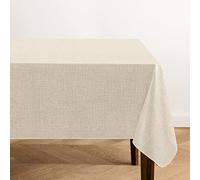 Elrene Home Fashions Monterey Nappe en Vinyle inspirée du Lin, résistante à l'eau et aux Taches, avec Revers en Flanelle, 152,4 x 304,8 cm, rectangulaire, Ivoire