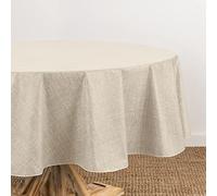 Elrene Home Fashions Monterey Nappe en Vinyle résistante à l'eau et aux Taches avec Revers en Flanelle, 177,8 x 178 cm, Ronde, Ivoire