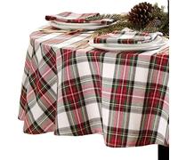 Elrene Home Fashions Nappe de Noël Classique en Coton à Carreaux, décoration de Table de Vacances, 177,8 cm, Ronde