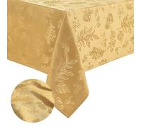 Elrene Home Fashions Nappe élégante damassée Jacquard avec Motif de Feuilles tissées, Infroissable, oblongue, 152,4 x 213,4 cm, doré