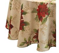 Elrene Home Fashions Nappe en Tissu de Vacances Festive Poinsettia, Polyester, Multicolore, 60"x84" Oval (Tablecloth)