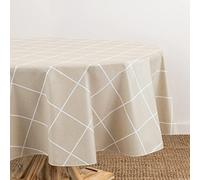 Elrene Home Fashions Nappe en Vinyle résistante à l'eau et aux Taches avec Revers en Flanelle, 177,8 x 178,8 cm, Ronde, Naturelle