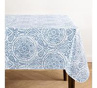 Elrene Home Fashions Savannah Nappe carrée en Vinyle résistante à l'eau et aux Taches pour intérieur/extérieur avec Revers en Flanelle, 132,1 x 132,1 cm, Bleu