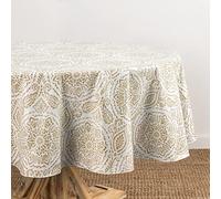 Elrene Home Fashions Savannah Nappe Ronde en Vinyle résistante à l'eau et aux Taches pour intérieur/extérieur avec Revers en Flanelle, 177,8 x 177,8 cm, Taupe