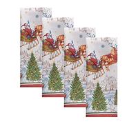 Elrene Home Fashions Traîneau enneigé du Père Noël Lot de 4 Serviettes en Tissu, Multicolore, 17" x 17\