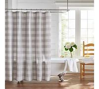Elrene Rideau de Douche Buffalo Check en Coton, Gris/Blanc, 182,9 cm de Large x 182,9 cm de Long (Lot de 1)