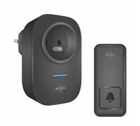 ELRO DB4000PF Kit de Sonnette de Porte Cinétique Radio - Récepteur Enfichable avec Prise Type E - Commande par Bouton-Poussoir - sans Piles - Portée 150 m - Noir
