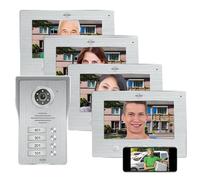 Elro DV477IP4 Interphone vidéo IP WiFi - 4 familles - avec écran Couleur 4X 7 Pouces - Vision Nocturne Couleur - Vue en Direct et Communication Via l'application