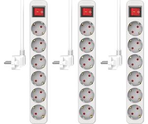 ELRO ES106 Lot de 3 multiprises 6 Prises avec Interrupteur et câble de 1,5 m - Sécurité Enfant - Prise Schuko - Max. 3680 W - Certifié TÜV - Blanc