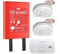 ELRO FF0404 Kit de Protection Contre l'incendie - 2X détecteur de fumée avec Batterie de 5 Ans et Montage magnétique - Détecteur de CO avec capteur de 10 Ans - Couverture Anti-feu Rigide 1,2m x 1,2m