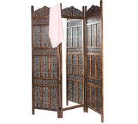 Elroi Paravent oriental en bois avec miroir Marron 150 x 180 cm