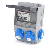 ELS Elektrotechnika répartiteur de chantier filaire répartiteur mural répartiteur de courant avec fusibles et prises 4x230V + disjoncteurs miniatures C16 1 pôle, IP54, pour intérieur/extérieur