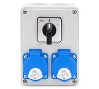 ELS Elektrotechnika Répartiteur de courant de construction avec interrupteur 0-1 et prises 2x 230 V, câblé, prêt à être connecté pour garage, atelier, pièces humides, usine
