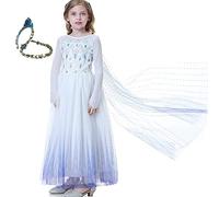 Elsa 2 Robe reine des neiges en maille avec manches longues, costume pour enfant, blanc - Blanc - 7 ans