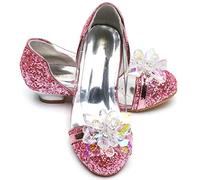 ELSA & ANNA Chaussures de Princesse pour Filles - Reine des Neige à Talons 3cm - Chaussures de Déguisement Scintillantes pour Fêtes et Anniversaires - PNK16