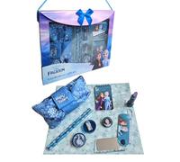 Elsa & Anna Kit d'écriture, 8 pièces, pour enfant, kit d'école, Olaf, pince à papier, taille-crayon, gomme à lèvres, Sven pliable avec miroir, étui tendance, carnet (Elsa &Anna)
