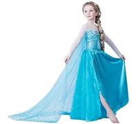 ELSA & ANNA Robe Princesse pour Filles - Déguisement Reine des Neiges - Fêtes, Anniversaires & Halloween - 7-8 Ans