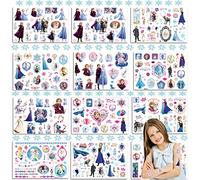 Elsa Tatouage Temporaire pour Enfant, 12PCS Etanche Princesse AnnaTatouage Ephémère Fille Kit Tatoo, Tatouages respectueux de la peau pour fille, Scolaires Et fête d'anniversaire