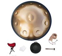 Elsebal Handpan Drum, 22-Inch D Minor 10-Note 440Hz Adult Steel Hand Drums(Gold) with Handpan Drum Bag,2 Test Mallets,Hand Drum Stand,Music Note Stickers,Maintenance Oil and Wiping Cloth