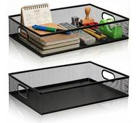 Elsjoy Lot de 2 plateaux de rangement de tiroir de bureau en maille métallique avec poignée, grand panier de rangement portable pour fournitures de bureau, artisanat, magazines, papier