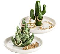 Elsjoy Lot de 2 porte-bagues en céramique aloès et cactus - Pour bijoux, bracelets, boucles d'oreilles, colliers, bijoux décoratifs pour mariage, anniversaire, décoration d'intérieur