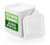 Elsjoy Lot de 200 petites assiettes en carton jetables en vrac de 11,4 cm, mini assiettes à dessert et apéritif, assiettes à goûter pour mariage, anniversaire, dîner, fabriquées en fibre de bagasse de