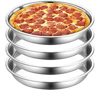 Elsjoy Lot de 4 grandes plaques à pizza rondes profondes en acier inoxydable de 33 cm - Passe au lave-vaisselle