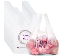 Elsjoy Lot de 500 sacs à provisions en plastique « Thank You » - 53,3 x 33 cm - Sacs d'épicerie réutilisables pour supermarché, restaurant, magasin de détail, blanc, L