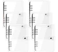 Elsjoy Lot de 6 classeurs A5 en PVC transparent à 6 anneaux, couverture souple et rechargeable, avec fermeture à bouton-pression, 23,6 x 17,8 cm