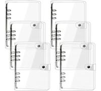 Elsjoy Lot de 6 classeurs A5 en PVC transparent à 6 anneaux, couverture souple et rechargeable, avec fermeture à bouton-pression, 23,6 x 17,8 cm