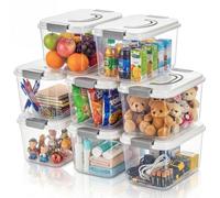 Elsjoy Lot de 8 bacs de rangement en plastique de 5,5 litres avec couvercle et poignée, boîte de rangement à loquet transparent, bacs de rangement empilables avec couvercle pour la maison, le bureau