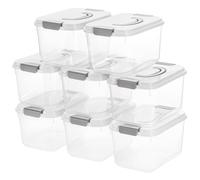 Elsjoy Lot de 8 bacs de rangement en plastique de 5,5 litres avec couvercle et poignée, boîte de rangement à loquet transparent, bacs de rangement empilables avec couvercle pour la maison, le bureau
