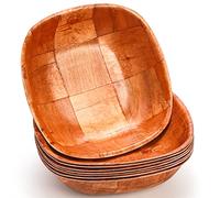 Elsjoy Lot de 8 saladiers en bois tissé de 20,3 cm, bols de service carrés réutilisables en bois tissé, bols à goûter incassables pour salade, fruits, collations