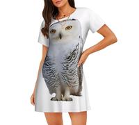 ELSMZXZD Robe de nuit chouette pour femme col rond doux à manches courtes d'été décontracté confortable vêtements de nuit t-shirt robe de nuit robe de maison pour femme, 3D, L