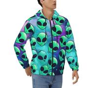 ELSMZXZD Sweat à capuche tendance à fermeture éclair intégrale pour homme - Imprimé Aliens vert - Veste ajustée à manches longues - Pull léger à capuche décontracté, 3D., S
