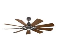 Elstead Gentry Ventilateur de plafond 165 cm, 9 pales, lumière LED variable 3000 K, zinc patiné, télécommande.