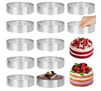 elthmpr Moule Tartelette 8 cm - Lot de 12 Cercle à Patisserie en Acier Inoxydable, Cercle Tarte Perforé Rond, Anneaux à Dessert pour Tartes Mousses Quiches Muffins