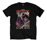 Elton John T-Shirt Officiel Rocketman avec Couverture de l'album Captain Fantastic - Noir - Large