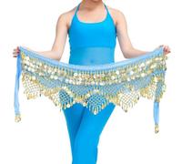 ELTOX Ceinture Danse Orientale,Foulard Danse Orientale Chaîne de Ventre élégante en Velours for Femme, Bijou de Taille, avec pièce de Monnaie, à Lacets, for Danser Le Ventre(Lake Blue)