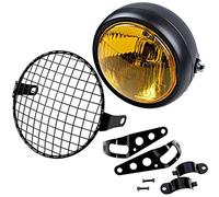 ELTOX Phare Moto,Phare Led Moto Rétro Vintage Moto-Vintage Mount Universal Side Mount 35W 6,5 pouces Phare ambre avec grille + support de support