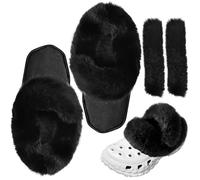 ELUBLU Noir 38-39 Semelles pour sabots Crocs - Doublure douce et chaude pour l'hiver - Doublure en fourrure - Avec 2 lacets de protection - Semelle intérieure 240 mm