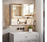 ELUCHANG Armoire Murale Salle de Bain avec Éclairage LED, Armoire de Toilette avec Miroir HD,Étagère Réglable, Panier Suspendu, Support pour Sèche-Cheveux, Meuble Salle de Bain,60x14x60cm,Blanc