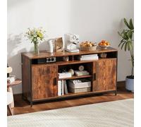 ELUCHANG Buffet Industriel Loft, Meuble de Rangement Salon, Enfilade Bois Brûlé/Vieilli et Métal Noir, Idéal Meuble Machine à Café, avec 2 Portes, 140x40 x71 cm