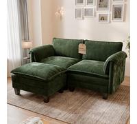ELUCHANG Canapé Nuage Modulable 176cm avec Pouf, Canapé d'angle 2 Places avec Assise Profonde 62cm, Montage sans Outil, Canapé en Chenille en L pour Petit Salon, Vert Émeraude