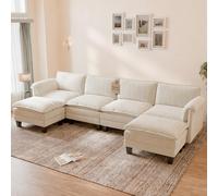 ELUCHANG Canapé Nuage Modulable 336cm avec 2 Poufs, Canapé en Forme de U 4 Places, Canapé d'angle avec Assise Profonde 62cm, Montage sans Outil, Canapé XXL Chenille, Beige