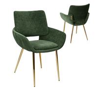 ELUCHANG Chaise Salle a Manger 1er Set avec accoudoirs, Vert Chenille, Pieds en métal doré, Idéal pour Salle à Manger Cuisine Dressing Coiffeuse, Jusqu’à 150 kg